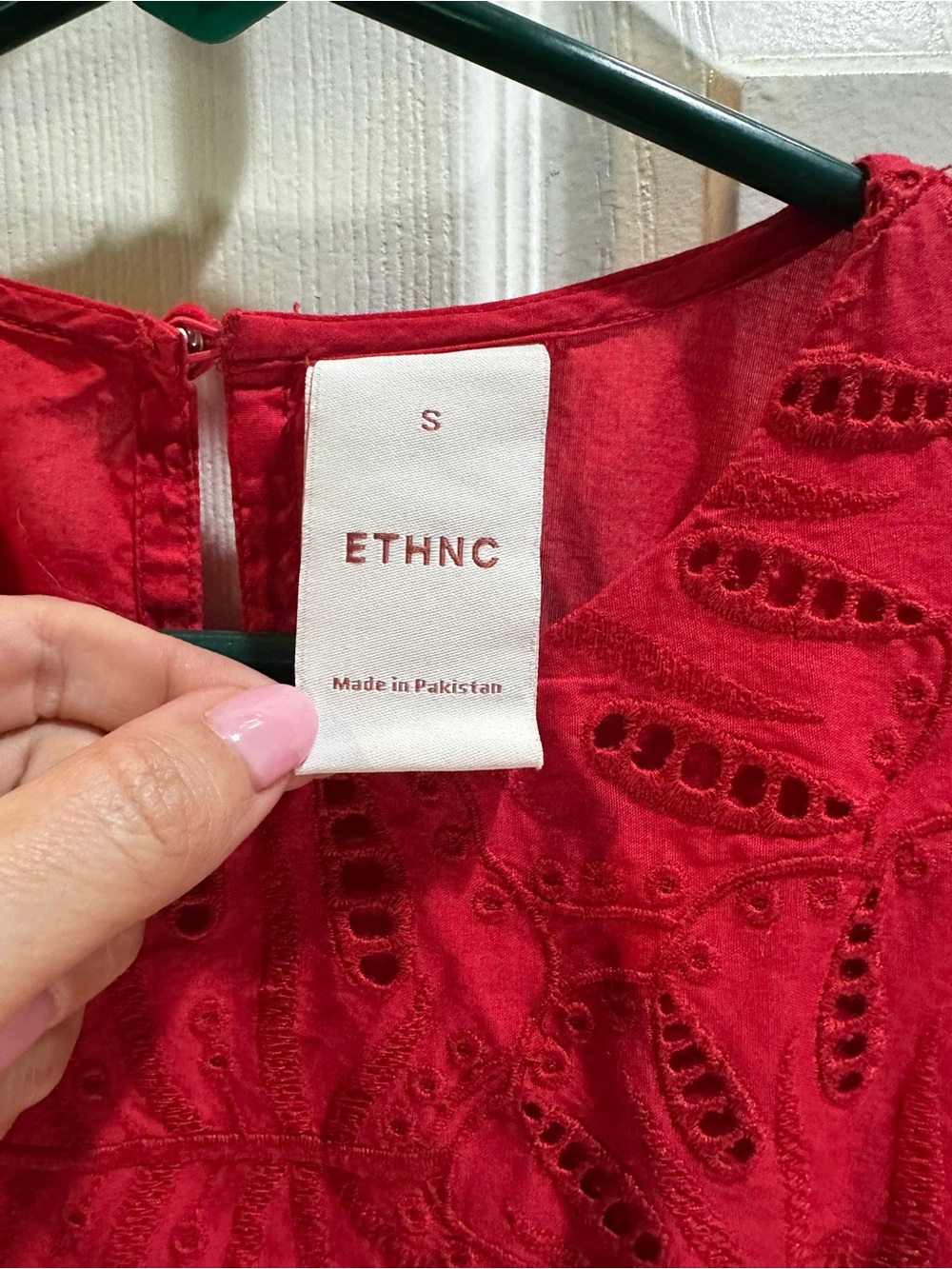 ETHNC Red Eyelet Layered Midi Dress Puff Sleeves Small - Picture 2 of 9